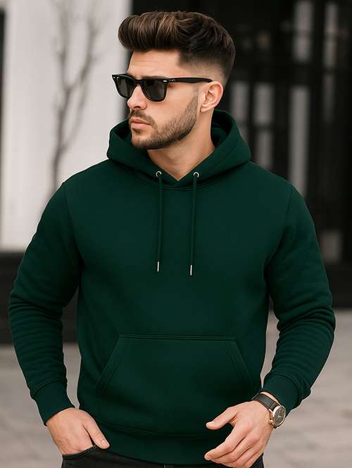 men solid long sleeve hooded sweatshirt - 22227238 - Very Small Image - 1