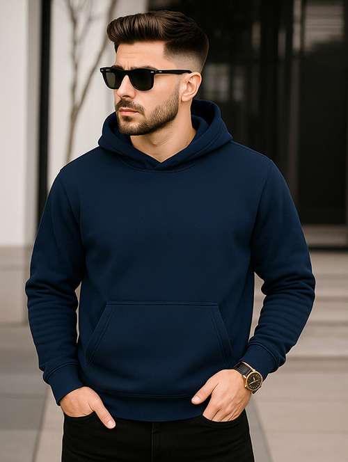 men solid long sleeve hooded sweatshirt - 22227245 - Very Small Image - 1