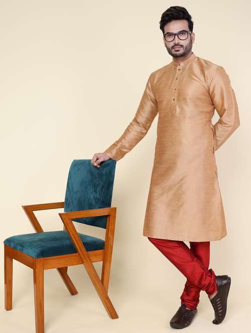 men solid long sleeve kurta churidar ethnic wear set - 22228001 - Very Small Image - 1