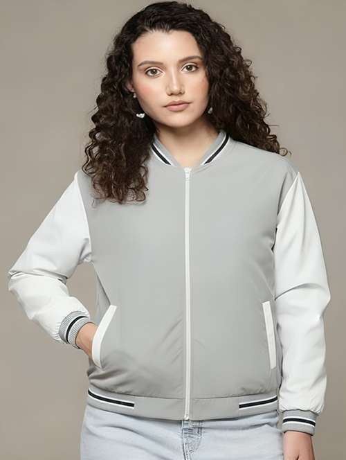 women color blocked long sleeve varsity jacket - 22228156 - Very Small Image - 1