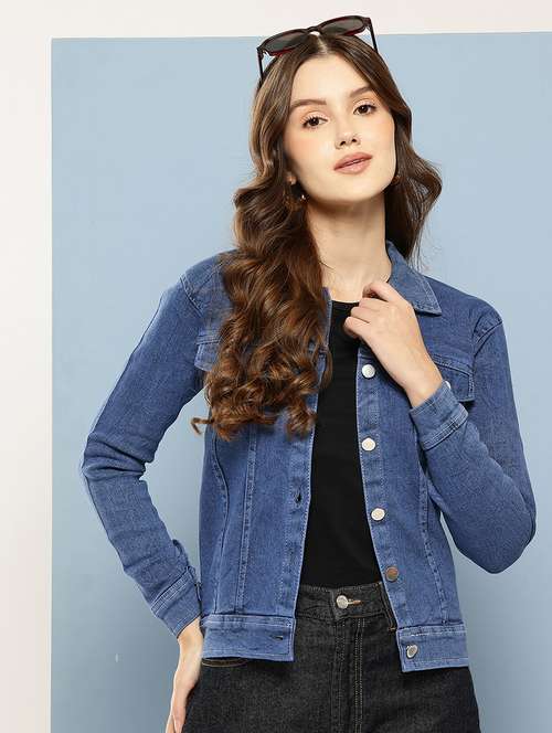 women solid long sleeve denim jacket - 22265822 - Very Small Image - 1