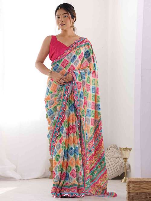 women printed casual wear saree with blouse - 22275454 - Very Small Image - 1