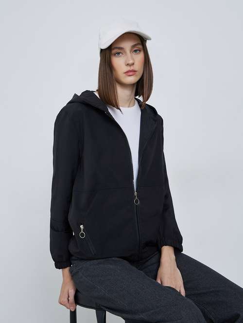 women solid long sleeve hooded jacket - 22287889 - Very Small Image - 1