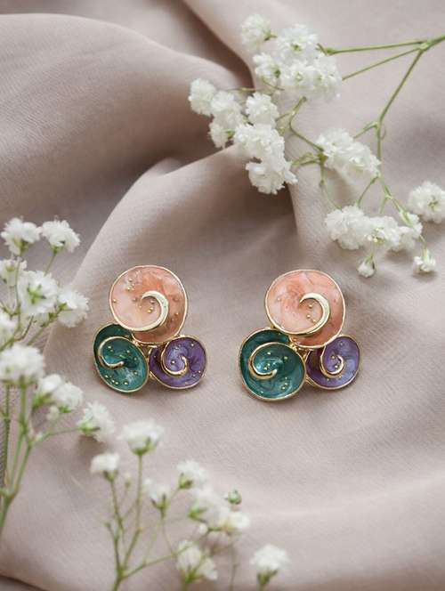 Multicolour Swirl Enamel Statement Earrings For Women - 22346612 - Very Small Image - 1