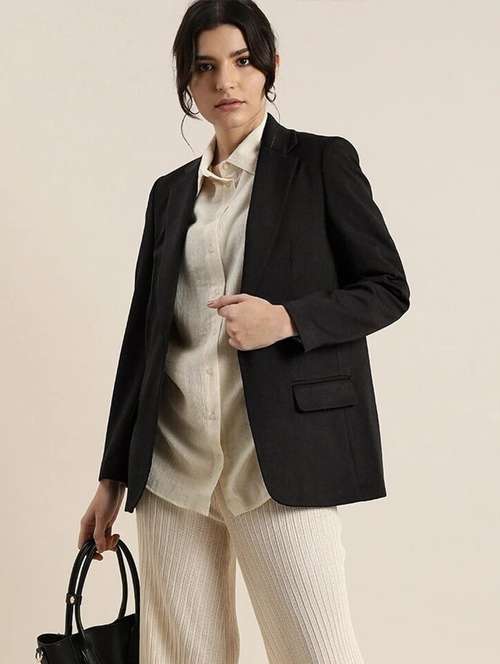 women solid long sleeve single breasted blazer - 22353318 - Very Small Image - 1