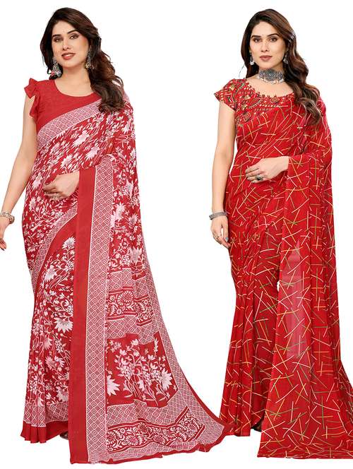 women pack of 2 printed combo saree with blouse - 22436214 - Very Small Image - 1