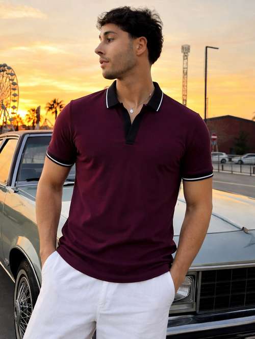 men solid polo neck t shirt - 22441878 - Very Small Image - 1